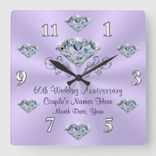 Lilac Personlig Diamond-årsdag Gift Clock Fyrkantig Klocka