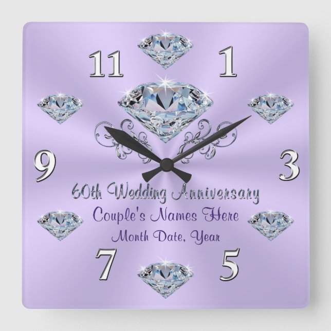 Lilac Personlig Diamond-årsdag Gift Clock Fyrkantig Klocka (Framsida)