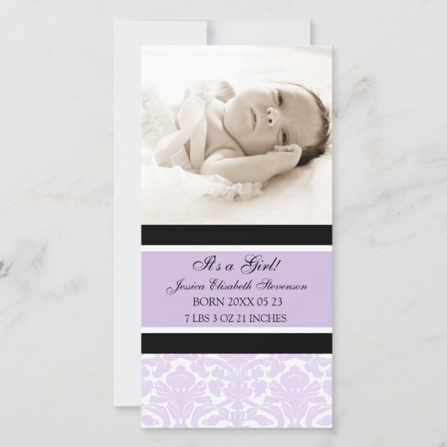Lilac Photo Template Nyfödd bebis Birth Notice Meddelande (Framsida)