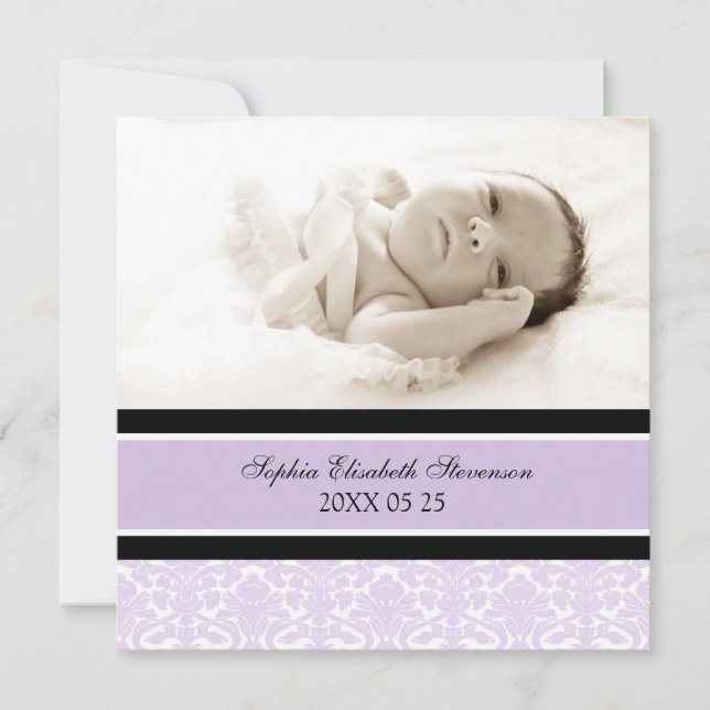Lilac Photo Template Nyfödd bebis Birth Notice Meddelande (Framsida)