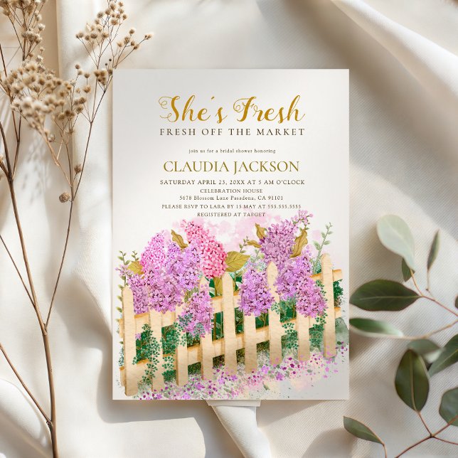 Lilac Picket Fence She's Fresh Bridal Shower  Inbjudningar (Skapare uppladdad)