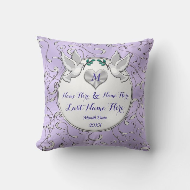 Lilac, Pillows med vit Personlig, Bröllop Kudde (Framsida)