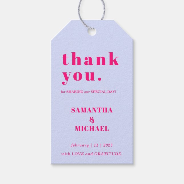 Lilac Pink Simple Classic Wedding Thank You Presentetikett (Framsidan)