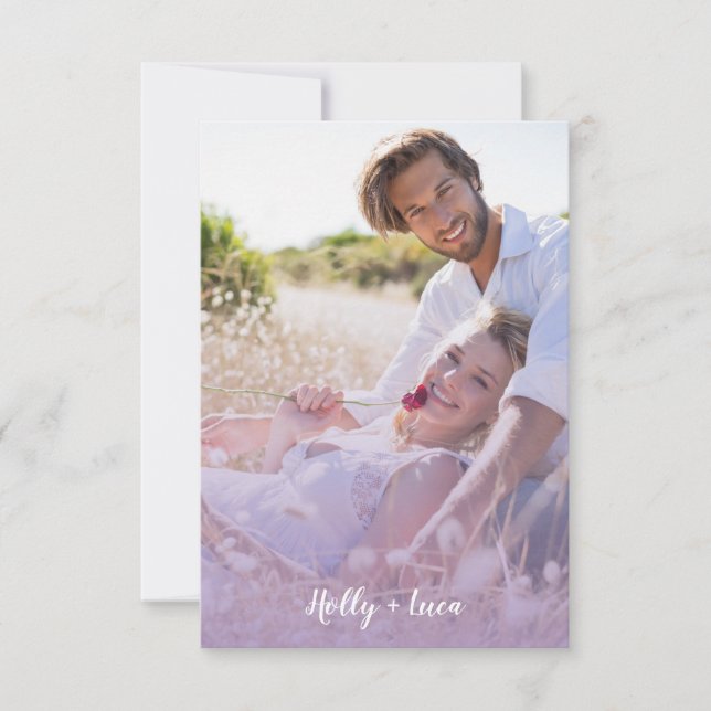 Lilac Pink Trendy Transparency Effect Photo Couple Inbjudningar (Framsida)