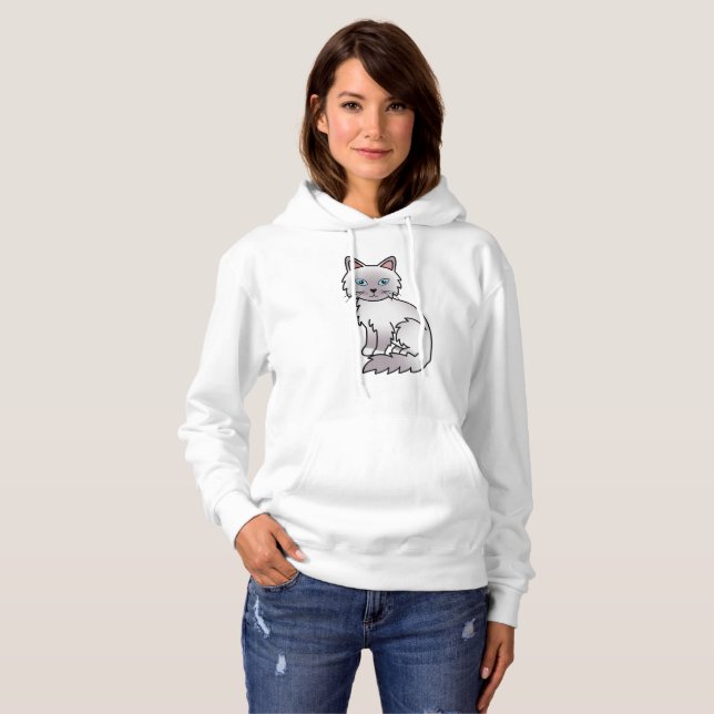 Lilac Point Birman / Ragdoll Söt Tecknad Katt T Shirt (Hel framsida)