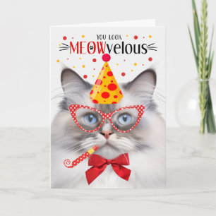 Lilac Point Ragdoll Cat MEOWvelous Birthday Kort