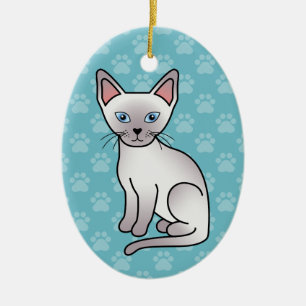 Lilac Point Siamese Kattras Tecknad Ritning Julgransprydnad Keramik