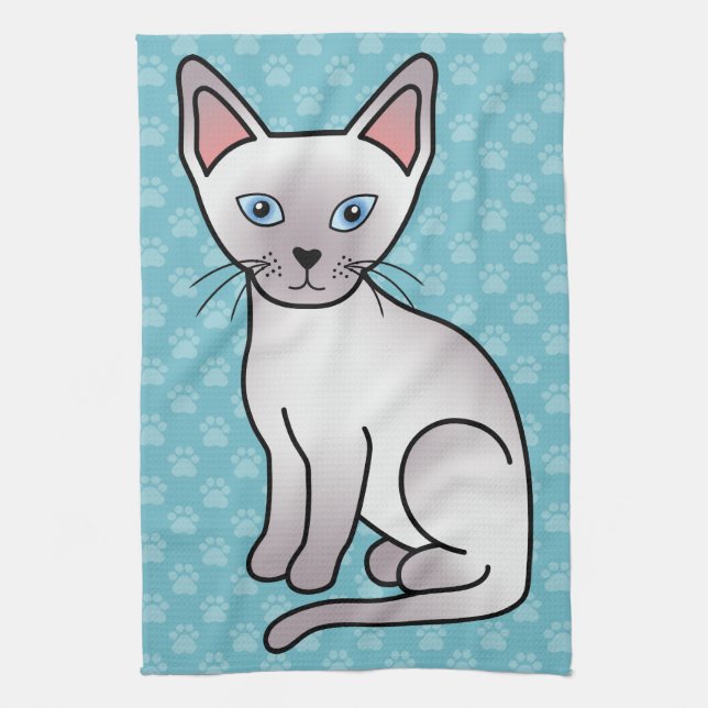 Lilac Point Siamese Kattras Tecknad Ritning Kökshandduk (Vertikal)