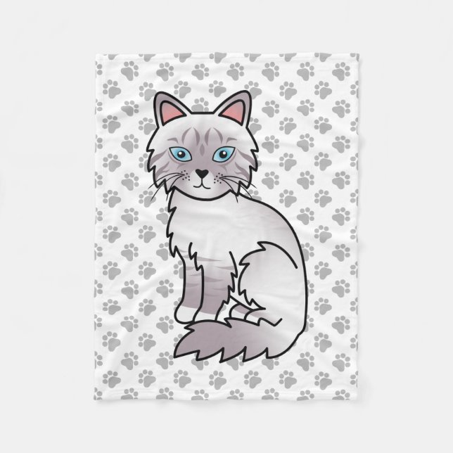 Lilac Point Tabby Birman / Ragdoll Söt Katt & Tass Fleecefilt (Framsidan)