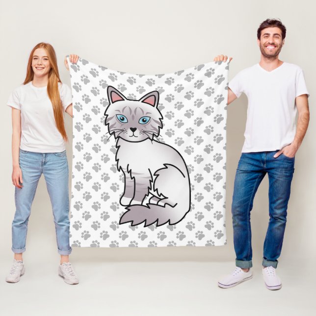 Lilac Point Tabby Birman / Ragdoll Söt Katt & Tass Fleecefilt (På plats)