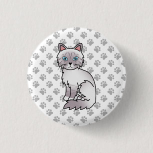 Lilac Point Tabby Birman / Ragdoll Söt Katt & Tass Knapp