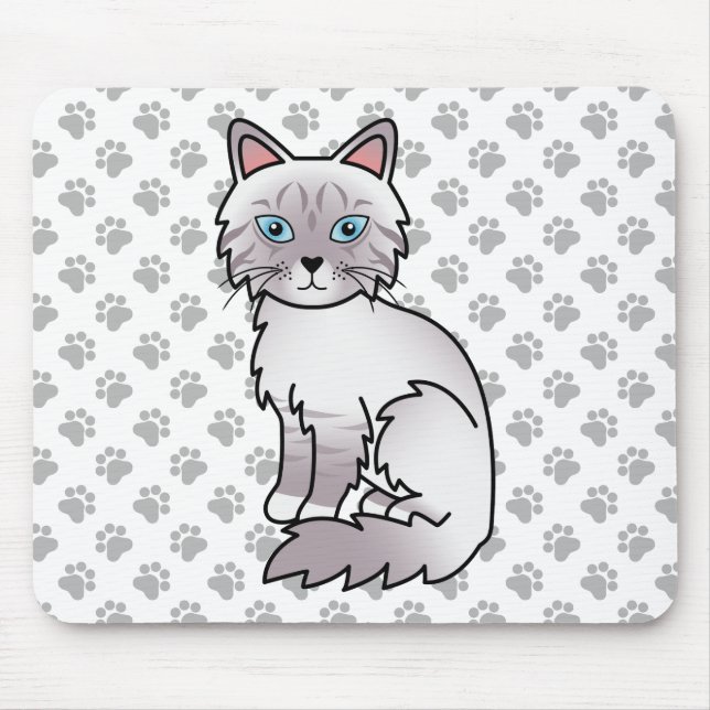 Lilac Point Tabby Birman / Ragdoll Söt Katt & Tass Musmatta (Framsidan)