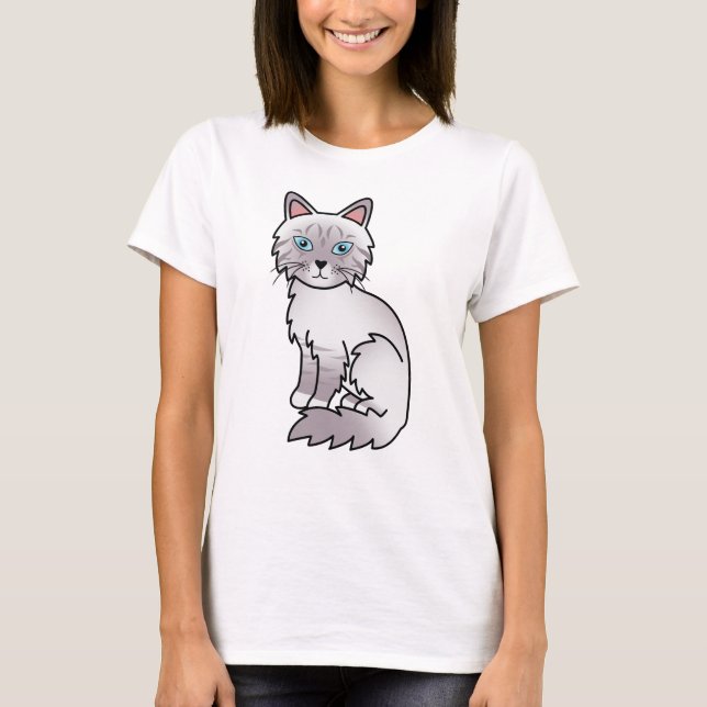 Lilac Point Tabby Birman / Ragdoll Tecknad Katt T Shirt (Framsida)