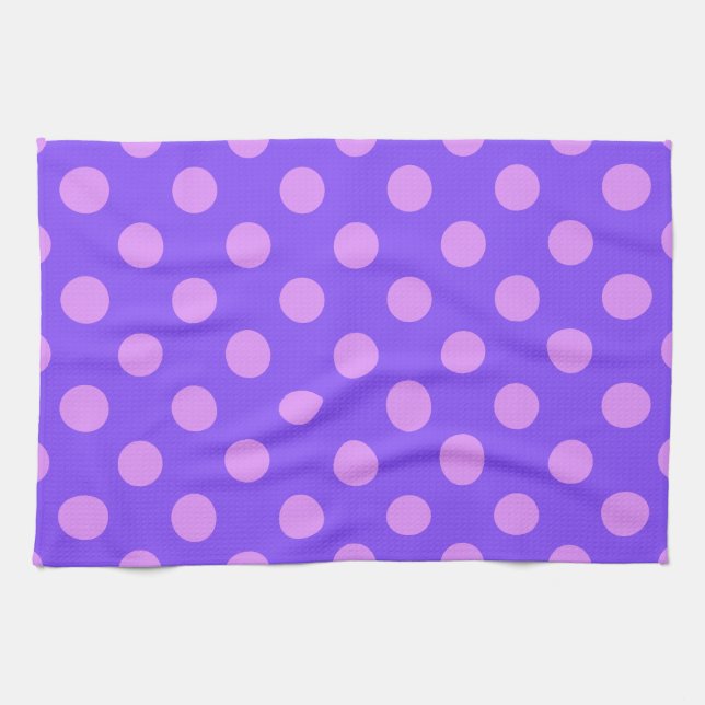 Lilac polka dots på periwinkle kökshandduk (Horisontell)