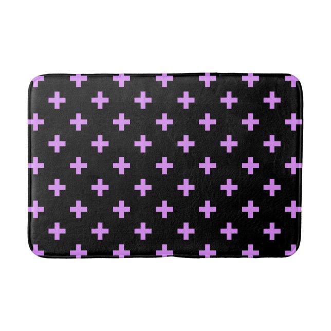 Lilac polka kor på svart badrumsmatta (Framsidan)