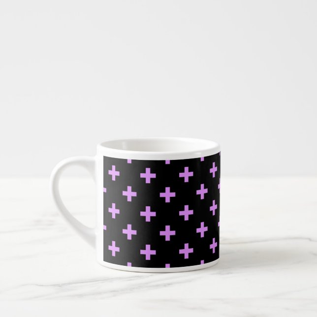 Lilac polka kor på svart espressomugg (Vänster)