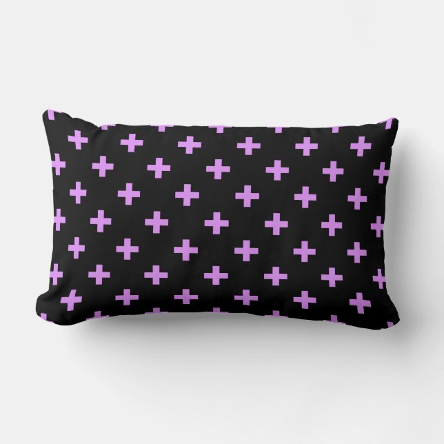 Lilac polka kor på svart lumbarkudde (Framsida)