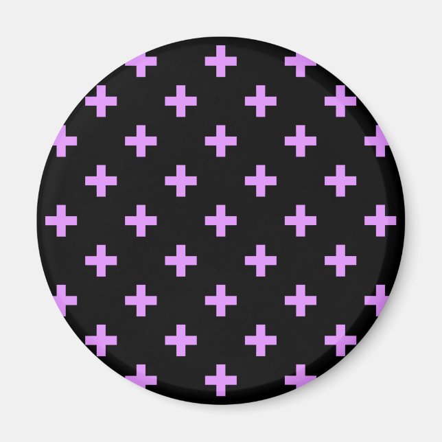 Lilac polka kor på svart magnet (Framsidan)