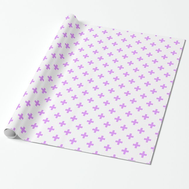 Lilac polka kor på vit presentpapper (Utrullad)