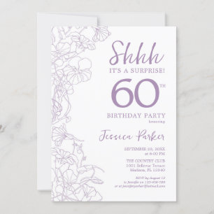Lilac Purpl White Botanical Surprise 60:e födelsed Inbjudningar