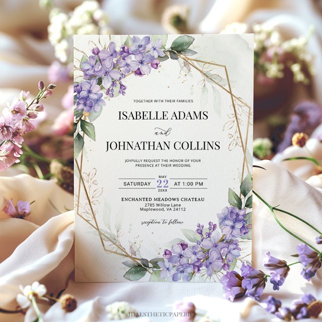 Lilac Purple Floral Geometric Wedding Invitation Inbjudningar (Skapare uppladdad)