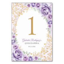 Lilac Purple Gold Floral Quinceanera