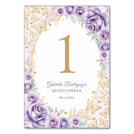 Lilac Purple Gold Floral Quinceanera Bordsnummer