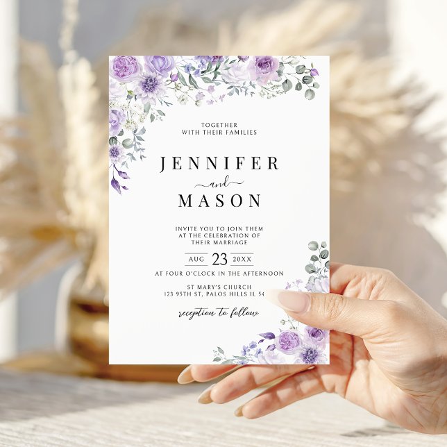 Lilac Purple Lavender Floral Wedding Invitation Inbjudningar (Skapare uppladdad)