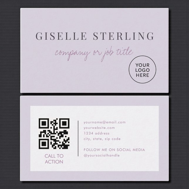 Lilac Purple Minimalist Company Logo QR Code Visitkort (Skapare uppladdad)