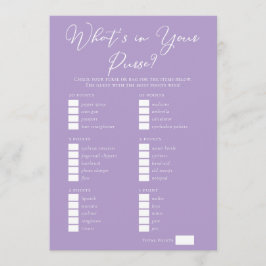 Lilac Purple Purse Items Bridal Shower Game Kort