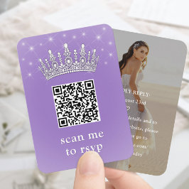 Lilac Purple QR RSVP Quinceañera Crown & Photo Tilläggskort