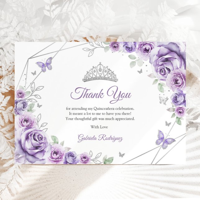 Lilac Purple Silver Floral Quinceanera Tack Kort (Skapare uppladdad)