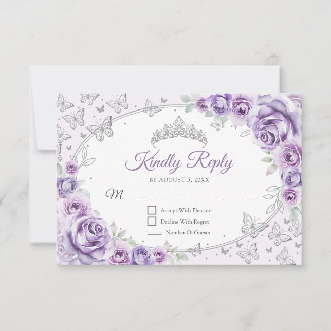 Lilac Purple Silver Quinceanera Reply OSA Kort (Framsida)