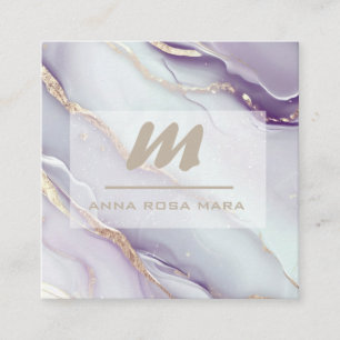 *~* Lilac QR AP66 Marble Glam Luxe Glitter Initial Fyrkantigt Visitkort