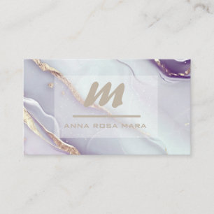 *~* Lilac QR Marble Glam Luxe Glitter Initial AP66 Visitkort