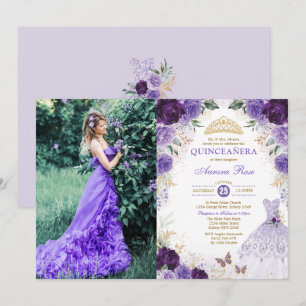 Lilac Quinceañera Mis Quince 15:e födelsedagsfoto Inbjudningar