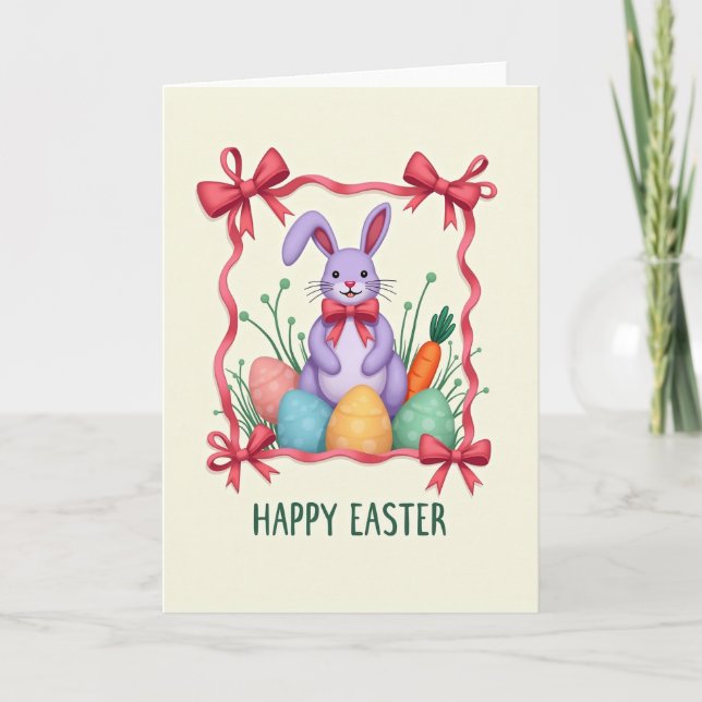 Lilac Rabbit Bow Pattern Card Kort (Framsida)
