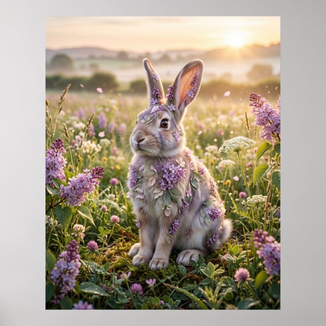 Lilac Rabbit Morning Meadow Poster (Framsidan)