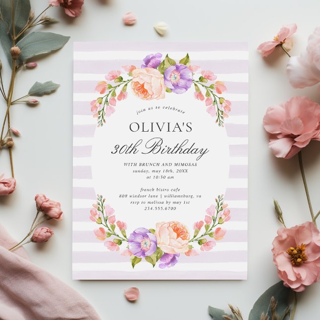Lilac Rand och Bloom Birthday Brunch Party Inbjudningar (Skapare uppladdad)
