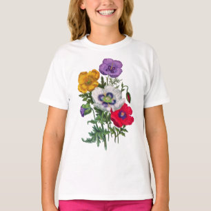 Lilac Red White Gult Poppies & Grönt Löv T Shirt