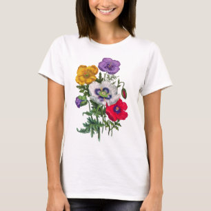 Lilac Red White Gult Poppies & Grönt Löv T Shirt