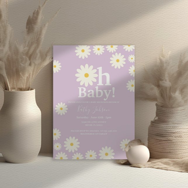 Lilac Retro Daisy Bohemian Girl Baby Shower Inbjudningar (Skapare uppladdad)