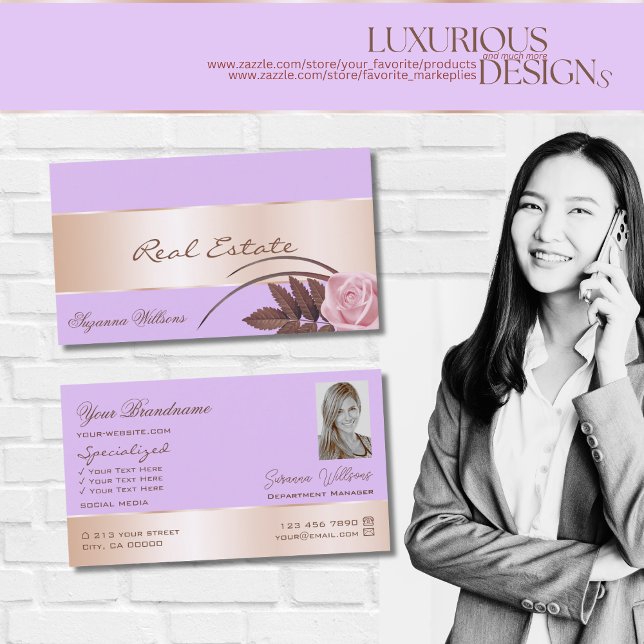 Lilac Ro Guld Decor Gorgous Flower med Photo Visitkort (Skapare uppladdad)