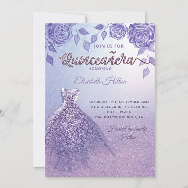 Lilac ro romantic Glitter dress Quinceañera in Inbjudningar (Framsida)