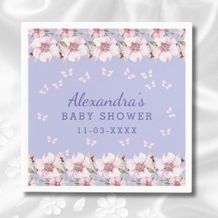 Lilac Rosa Blommigt Butterfly Baby Shower Pappersservett