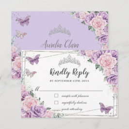 Lilac Rosa Blommigt Ro Quinceañera Butterflies OSA Kort