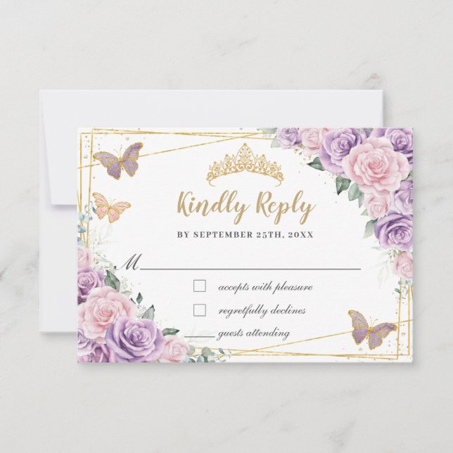Lilac Rosa Blommigt Ro Quinceañera Butterflies OSA Kort (Framsida)