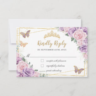 Lilac Rosa Blommigt Ro Quinceañera Butterflies OSA Kort