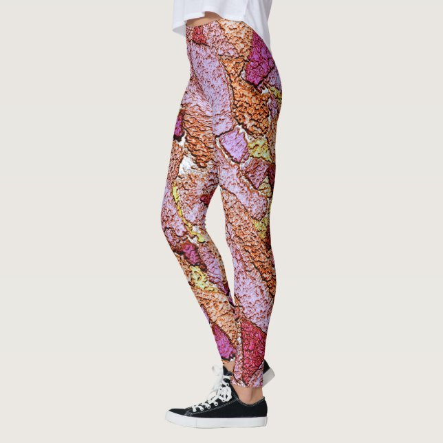 Lilac rosa målad vulkanik sten teckning leggings (Vänster)