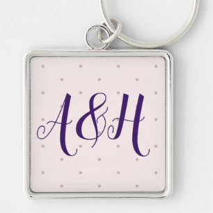 Lilac Rosa Modern par Monogram Valentines day Fyrkantig Silverfärgad Nyckelring